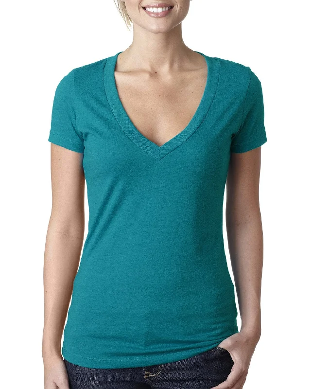 Next Level Ladies CVC Deep V-Neck Tee | Teal Mesh Blend Leather Blend Suede Blend