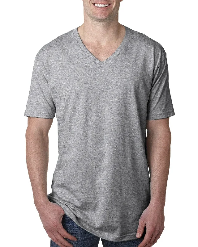 Next Level Mens Short Sleeve V-Neck Tee | Heather Gray Oversized T-Shirt Spandex breathable