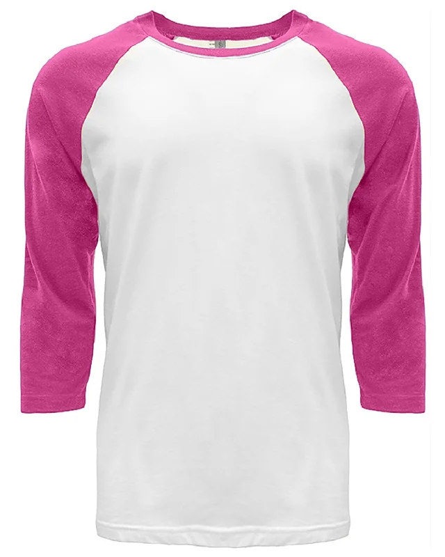 Next Level Unisex CVC 3/4 Sleeve Raglan Baseball T-Shirt | Hot Pink/ White Denim Fabric Leather Fabric Suede Fabric