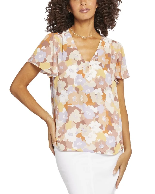 NYDJ Flounce Blouse Embroidered Floral Blouse
