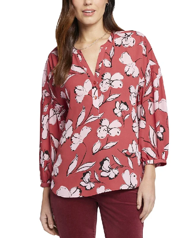 NYDJ Paulina Peasant Blouse Embroidered Floral Blouse