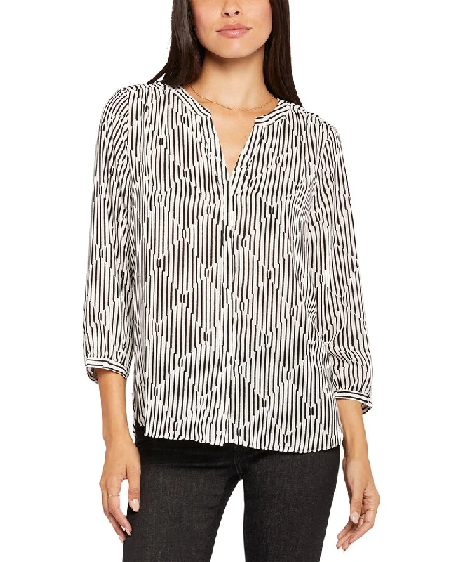 NYDJ Pintuck Blouse Pleated Collar Blouse