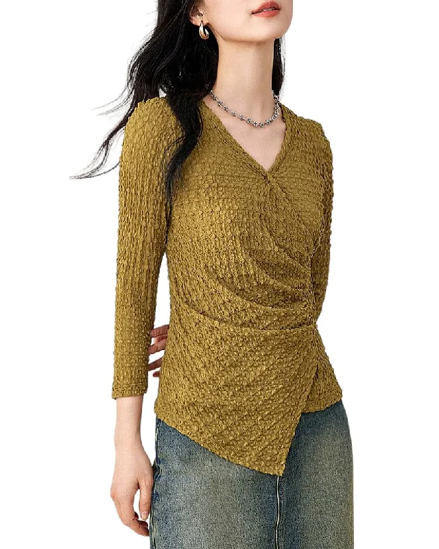 OUNIXUE Blouse Elegant Semi-Sheer Blouse