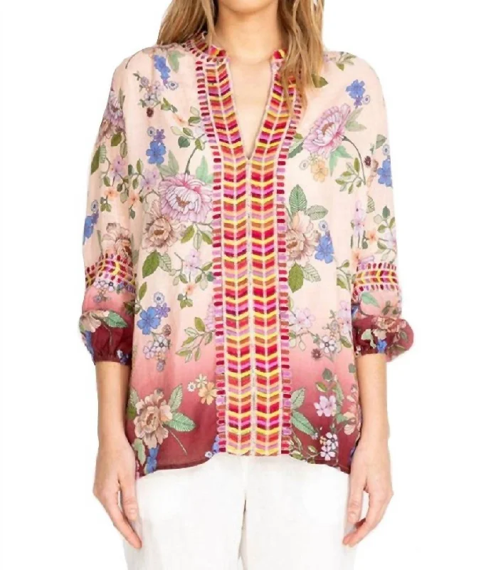 Paris Effortless Blouse In Multi Casual Button Blouse