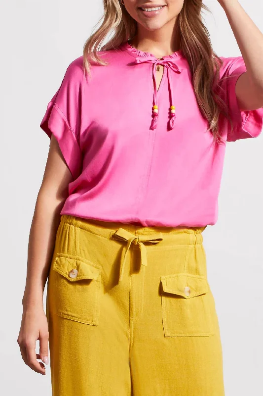 Pleat Detail & Beads Blouse In Pink Lightweight Floral Blouse