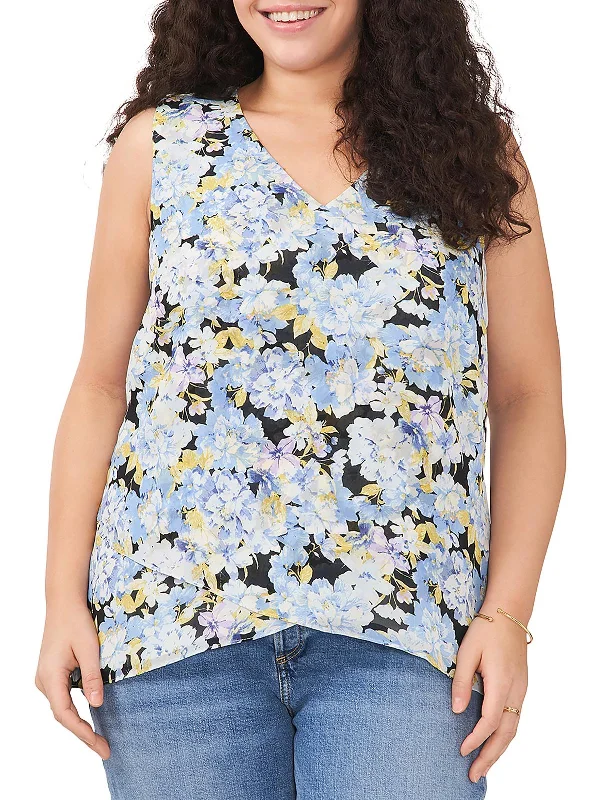 Plus Womens Sleeveless V-Neck Blouse Elegant Lace Blouse