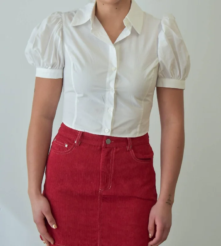 Poplin Crop Blouse In Ivory Oversized Silk Blouse