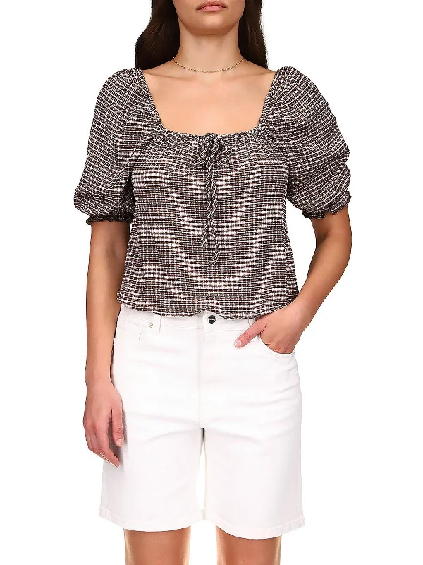 Remember Me Womens Square Neck Cropped Blouse Relaxed Fit Blouse