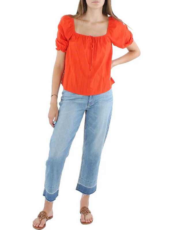 Remember Me Womens Square Neck Peasant Blouse Embroidered Floral Blouse