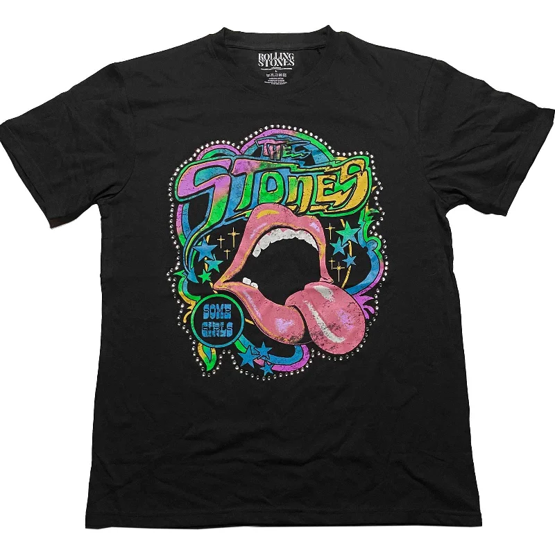 The Rolling Stones | Official Band T-Shirt | Some Girls Neon Tongue (Diamante) Spandex Blend Rayon Blend Denim Blend