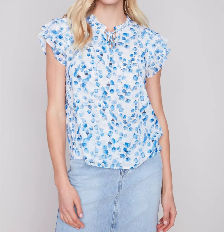 Ruffle Sleeve Blouse In Riviera Balloon Sleeve Blouse