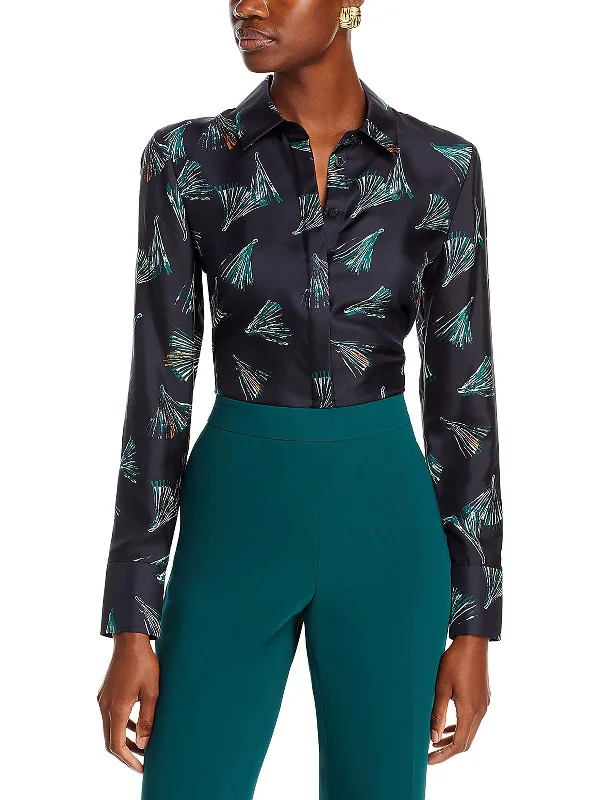 Scottie Womens Collar Button-Down Blouse Chic Ruffle Blouse