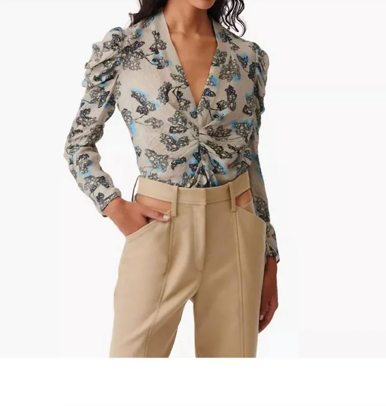 Stala Blouse In Beige Multi Drape Neck Blouse