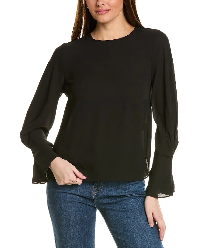 T Tahari Keyhole Blouse Balloon Sleeve Blouse