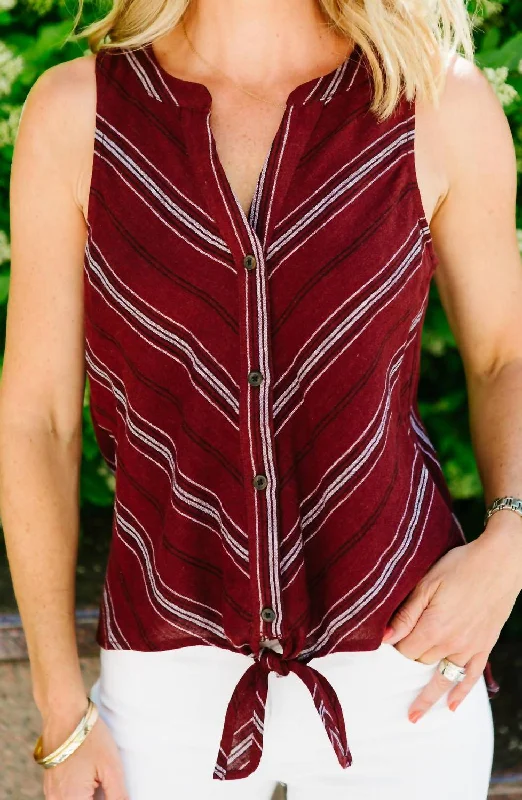 Tie Front Craft Shell Blouse In Henna Stripe Floral Chiffon Blouse