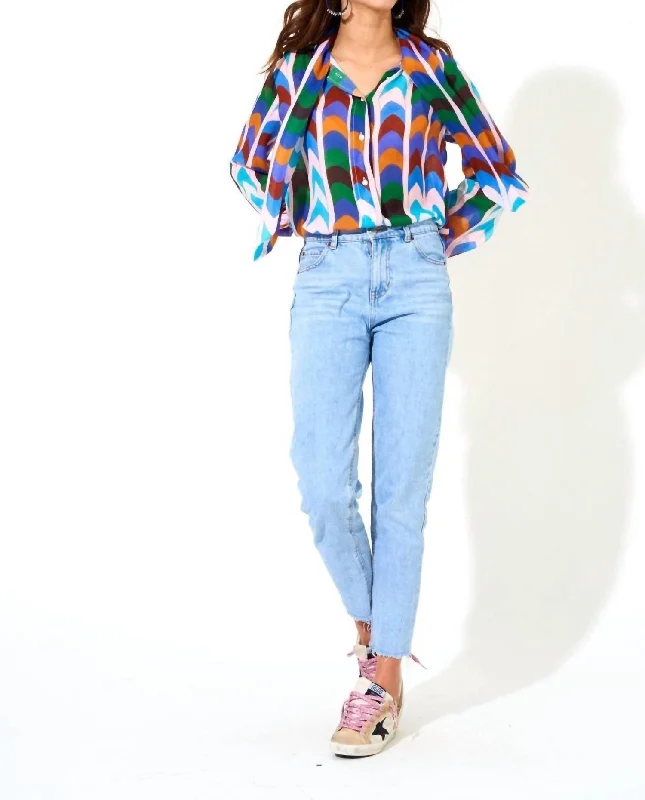 Tie Neck Blouse In Milano Blue Soft Pastel Blouse