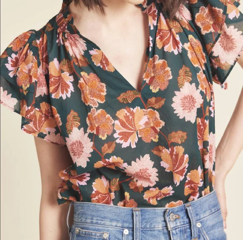 Trovata Clover Blouse In Carnation Print Collared Satin Blouse