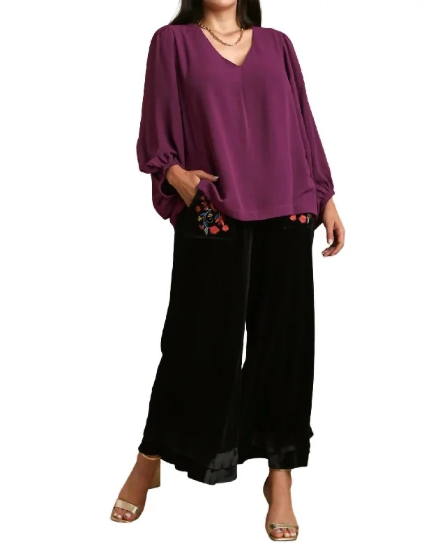 V-Neck Long Sleeve Tunic Blouse - Plus In Violet Casual Relaxed Fit Blouse