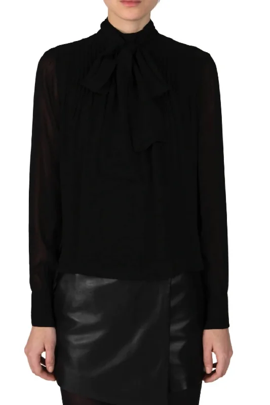 Valentine Tie Neck Blouse In Black Stylish Wrap Blouse