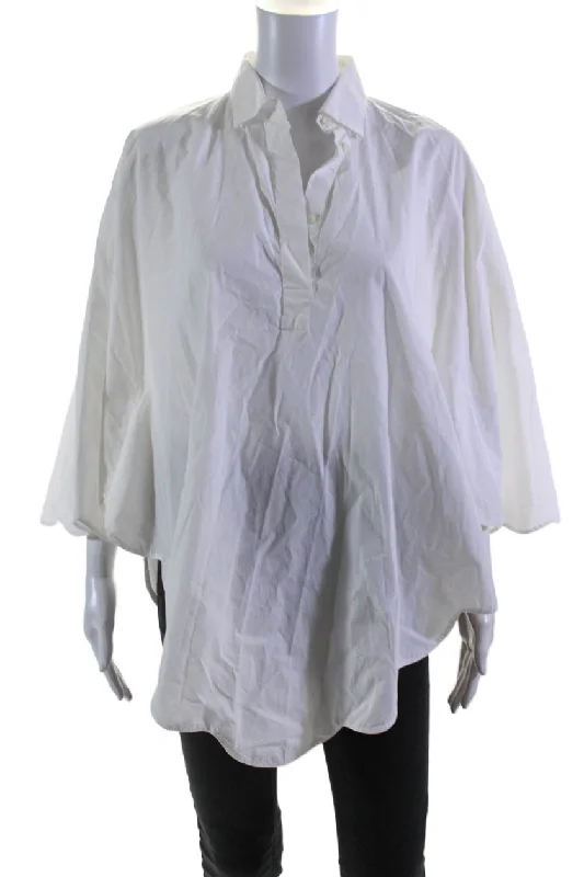 Valentino Womens White Collar Henley 3/4 Sleeve Poncho Blouse Top Lightweight Chiffon Blouse