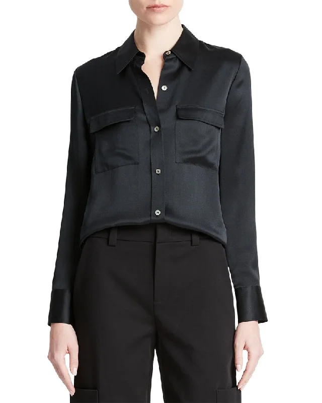 Vince Chest Pocket Silk Blouse Lightweight Tunic Blouse