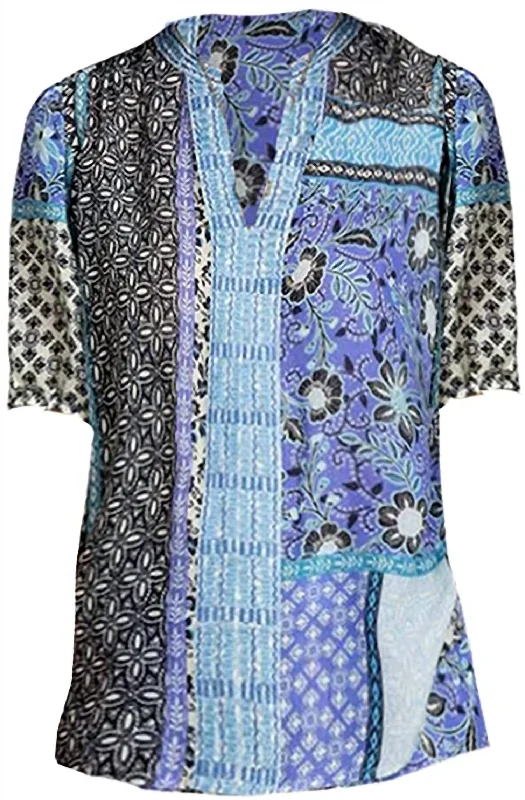 Women Workshop Casablanca Ramie Tunic Top Blouse In Black & Blue Feminine Pastel Blouse