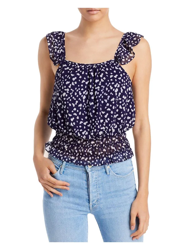 Womens Abstract Ruffled Blouse Mandarin Collar Blouse