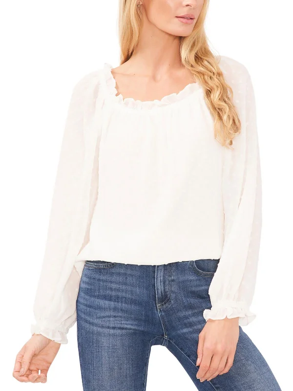 Womens Clip Dot Off-The-Shoulder Blouse Embellished Collar Blouse