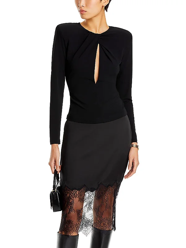 Womens Cut Out Shoulder Pads Blouse Loose Oversized Blouse