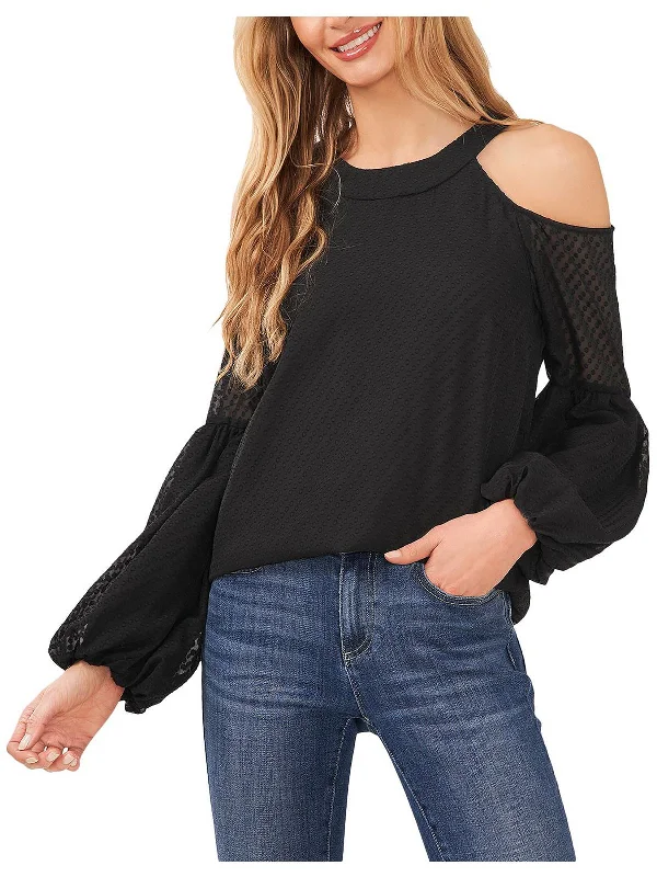 Womens Dot Texture Keyhole Blouse Casual Stripe Blouse