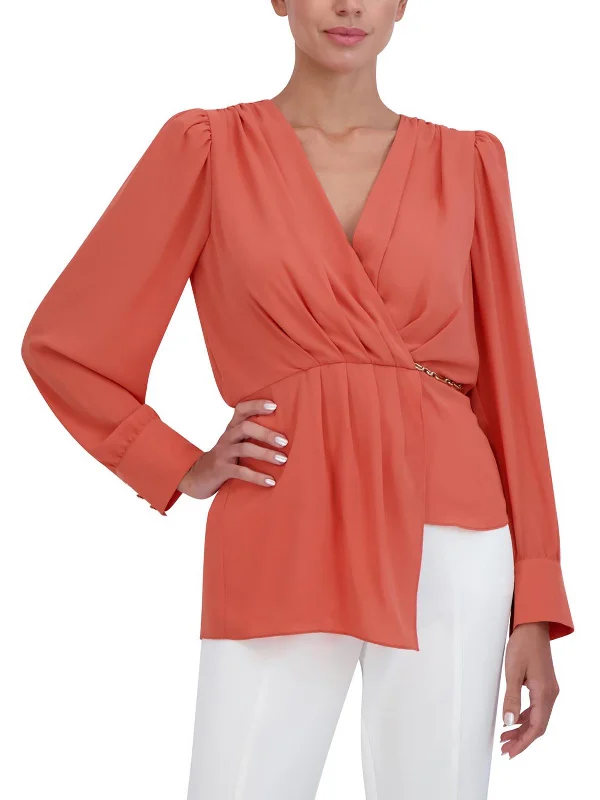 Womens Embellished Surplice Blouse Polished Work Blouse