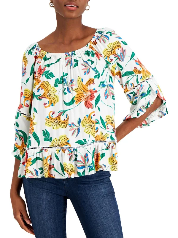 Womens Floral Print Ladder Stitch Blouse Modern Work Blouse