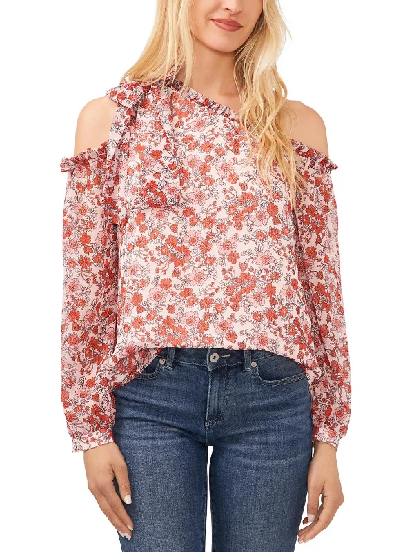 Womens Floral Print Polyester Blouse Pastel Color Blouse