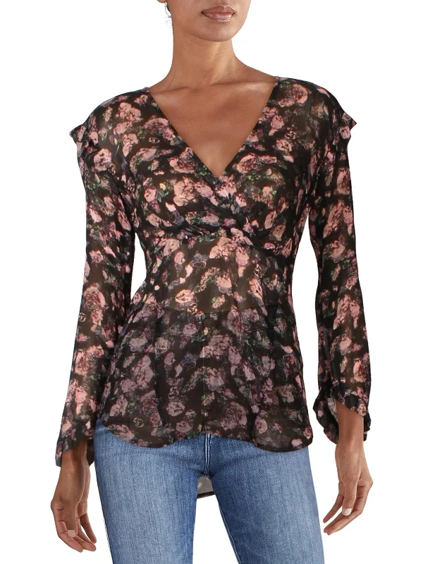 Womens Floral Sheer Blouse Modern Oversized Blouse
