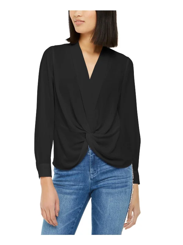 Womens Front-Twist V-Neck Blouse Vintage Lace Blouse