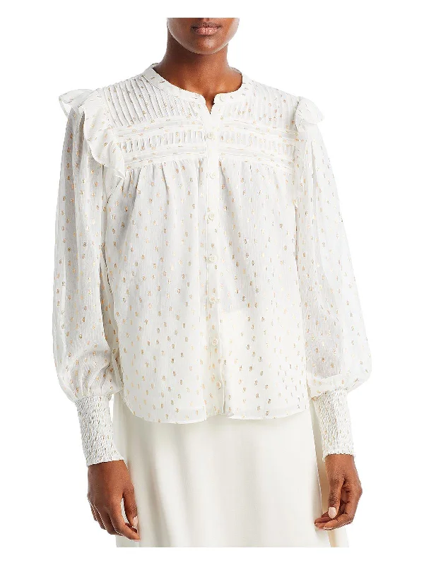 Womens Metallic Dot Print Blouse Sleeveless Chiffon Blouse