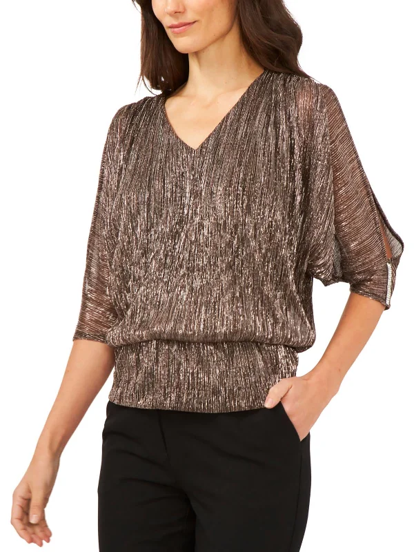 Womens Metallic Slit Sleeves Blouse Romantic Lace Blouse