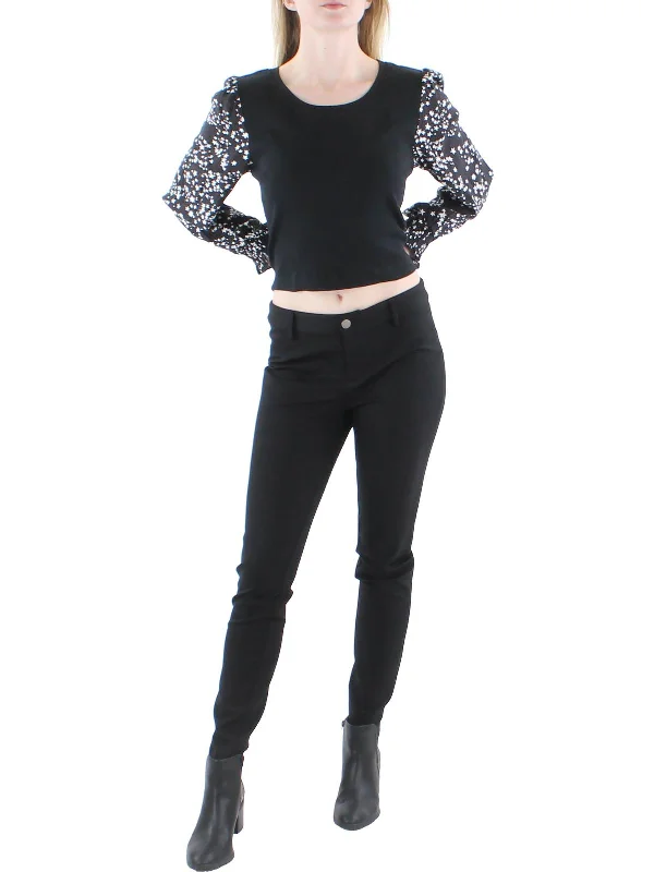 Womens Mixed Media Animal Print Blouse Lightweight Chiffon Blouse