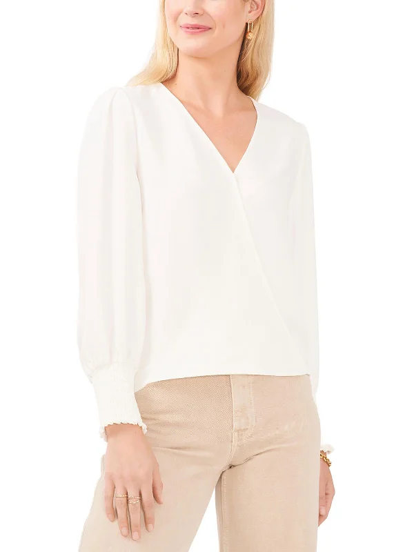 Womens Overlap Hem V-Neck Blouse Modern Oversized Blouse