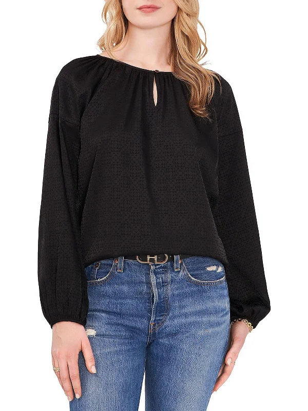 Womens Printed Jacquard Blouse Chic Ruffle Blouse
