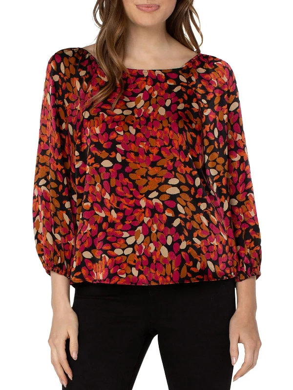 Womens Puff Sleeves Square Neck Blouse Delicate Bow Blouse