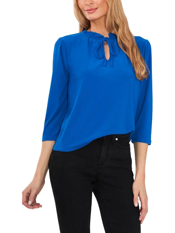 Womens Ruffled Tie Front Blouse Silky Tunic Blouse