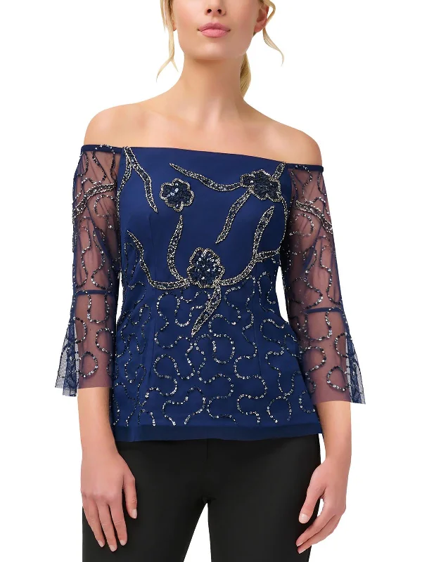 Womens Sequined Beaded Blouse Subtle Shimmer Blouse