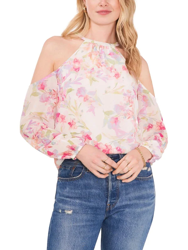 Womens Sheer Floral Blouse Peter Pan Blouse