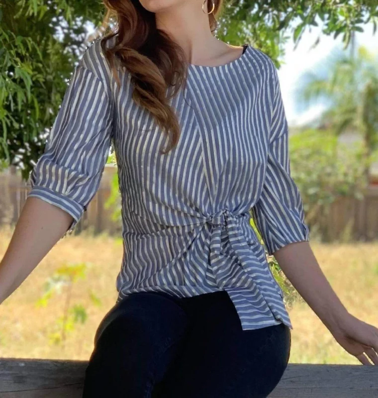 Yang Top Front Tie Blouse In Stripe Gold  Lurex Business Casual Blouse