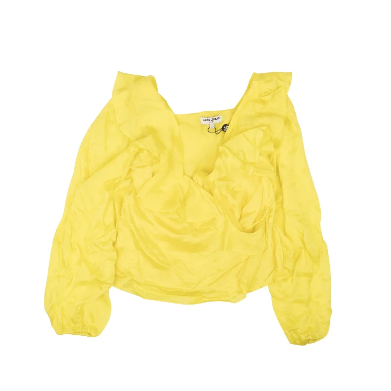 Yellow Silk Cascade Wrap Top Blouse Feminine Pastel Blouse