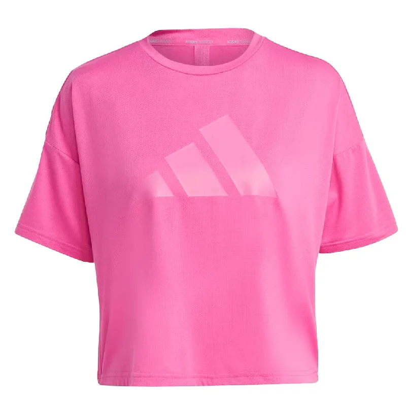 adidas - Women's Train Icon 3 Bar Logo T-Shirt (HS2345) Notch Collar Peter Pan Collar Cowl Neck