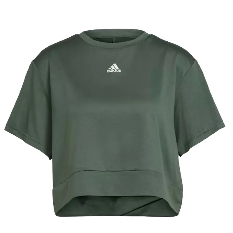 adidas - Women's Aeroready Studio Loose Crop T-Shirt (HM8718) Asymmetrical Pockets Print