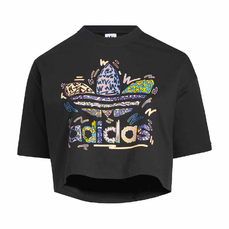 adidas - Women's Cropped Love Unites Trefoil T-Shirt (Plus Size) (HC3079) Hooded Caped Shawl Collar