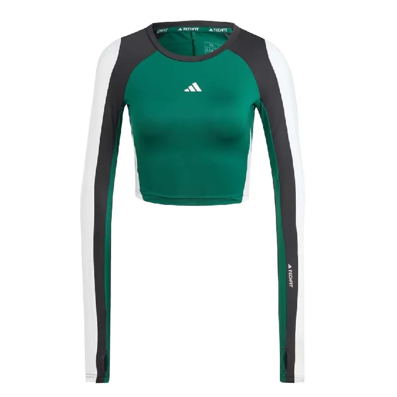 adidas - Women's Techfit Aeroready Long Sleeve T-Shirt (IK6152) Striped Floral Plaid